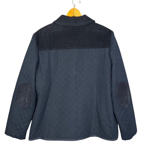 Jones New York Quilted Barn Jacket Large Navy Chore Coat Corduroy Trim - Picture 5 of 8